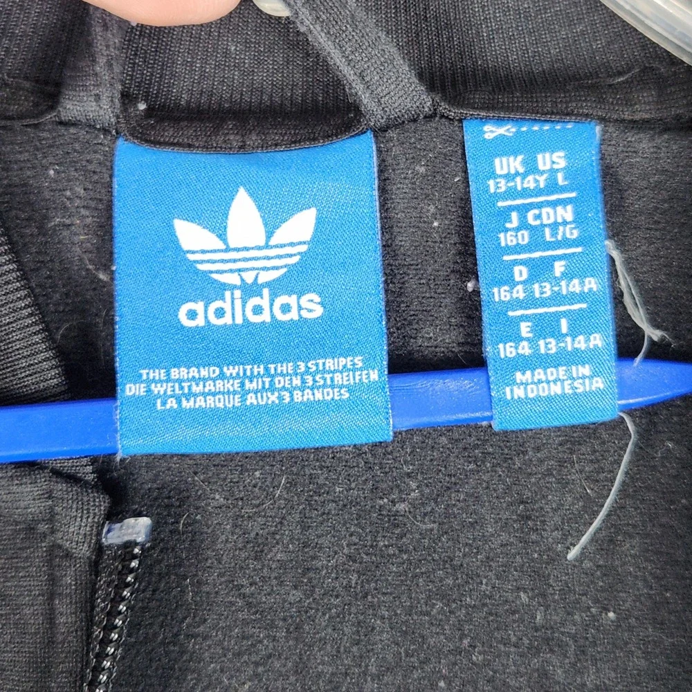 Adidas Track Jacket Youth L Black Superstar Trefoil 3-Stripe Athletic Full Zip